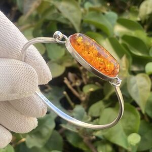 VTG 925 Sterling Silver Large Baltic Amber Natural Spangles Bracelet Size 6.5"